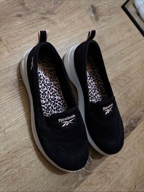 Reebok Black Slip-On Sneakers with Pink Accents